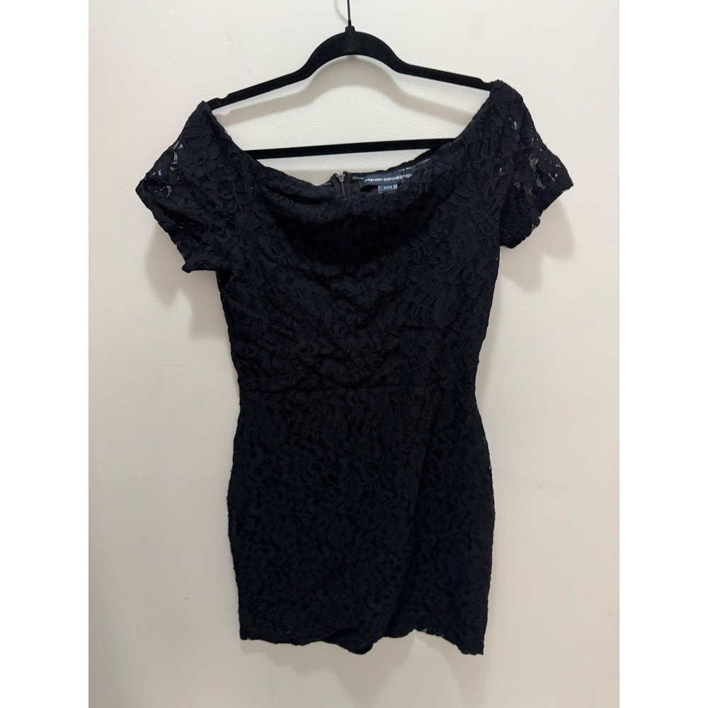 French Connection Black Lace Off Shoulder‎ Mini Dress Size 6